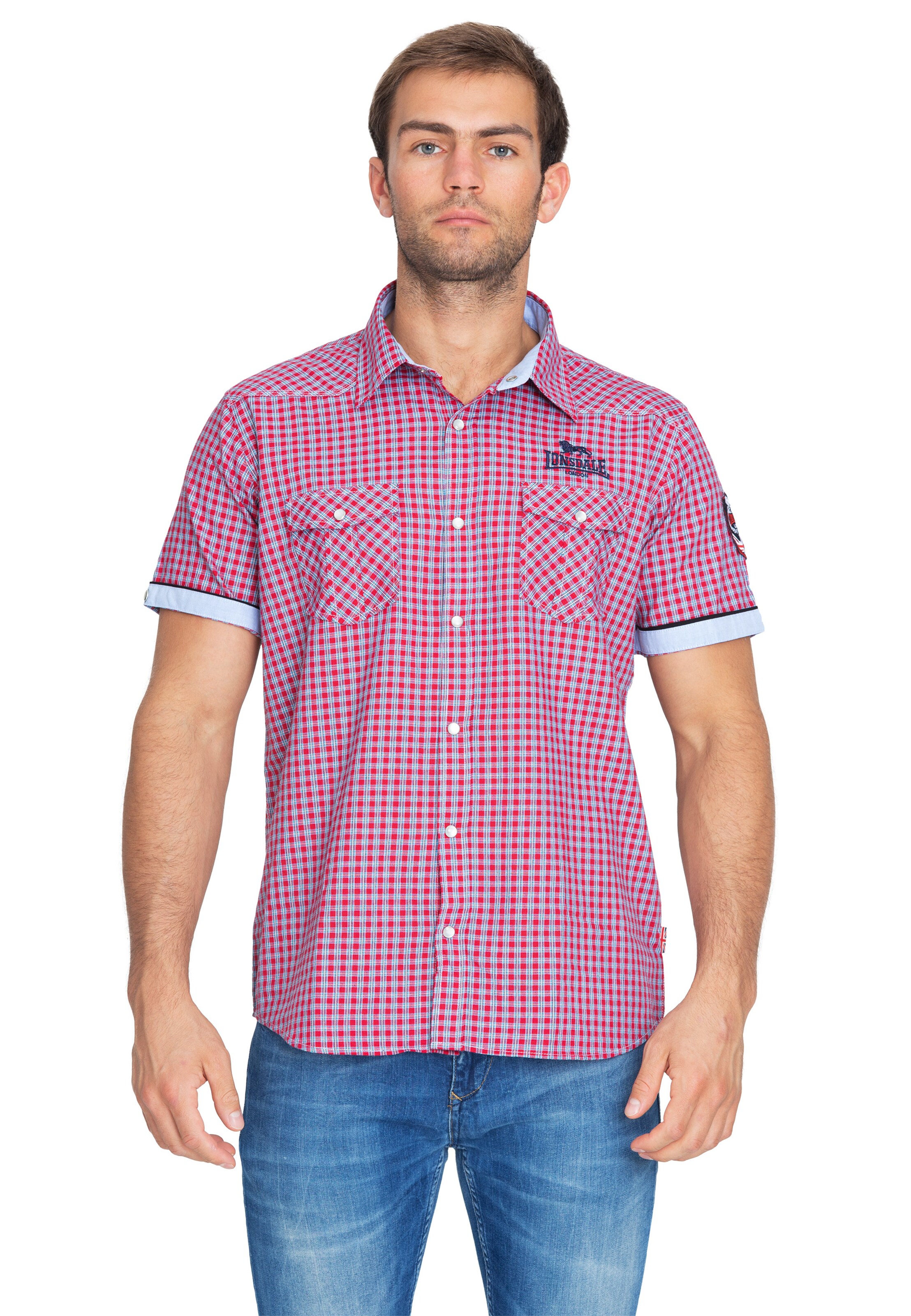 LONSDALE Koszula 'Berny' granatowy / błękitny / czerwony