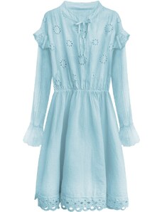 MADE IN ITALY Bawełniana sukienka z haftem błękitna (303art)