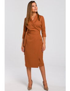 Style Kopertowa sukienka z paskiem midi – ruda - Rozmiar: S(36)