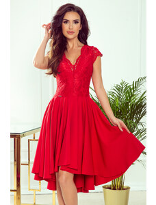 Numoco Koronkowa sukienka dłuższy tył - czerwona - Rozmiar: S