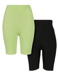 URBAN CLASSICS Ladies High Waist Cycle Shorts 2-Pack - electriclime/black
