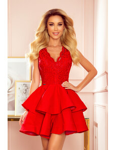 Numoco Wyjściowa sukienka z koronką- czerwona - Rozmiar: XS