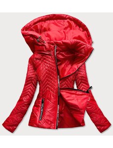 S'WEST Krótka pikowana kurtka damska z kapturem czerwona (b9566)