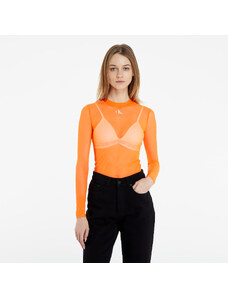 Koszulka damska Calvin Klein Jeans Mesh High Neck Long-Sleeved Top Shocking Orange