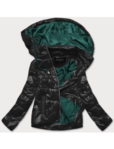 BH FOREVER Krótka kurtka damska z kolorowym kapturem czarno/zielona (bh2005)
