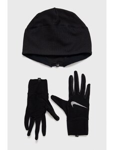 Nike Czapka i rękawiczki kolor czarny z cienkiej dzianiny
