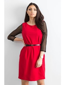 ModaMia Sukienka damska z transparentnymi rękawami czerwona