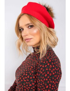 ModaMia Czerwony dzianinowy beret z pomponem