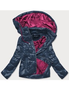 BH FOREVER Krótka kurtka damska z kolorowym kapturem granatowo/różowa (bh2005)