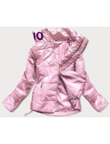 S'WEST Krótka pikowana kurtka damska ze stójką różowa (b9567)