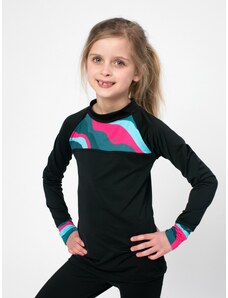 Ocieplana koszulka dziecięca DREXISS WAVES czarno/różowa
