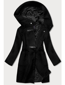 Ann Gissy Krótki damski płaszcz z kapturem czarny (gsq2311)