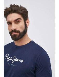 Pepe Jeans T-shirt bawełniany Eggo kolor granatowy z nadrukiem