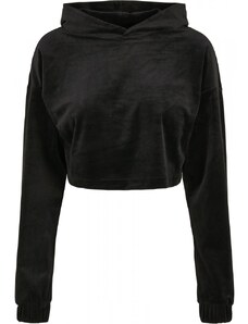 URBAN CLASSICS Ladies Cropped Velvet Oversized Hoody - black