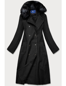 Ann Gissy Długi płaszcz z futrzanym kołnierzem czarny (20201202)