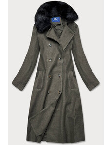 Ann Gissy Długi płaszcz z futrzanym kołnierzem khaki (20201202)