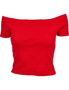 URBAN CLASSICS Ladies Off Shoulder Rib Tee - fire red
