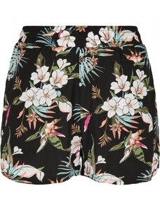 URBAN CLASSICS Ladies AOP Viscose Resort Shorts - black tropical