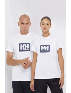 Helly Hansen T-shirt bawełniany kolor biały z nadrukiem 53285-096