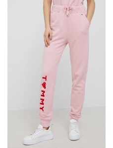 Tommy Hilfiger Spodnie bawełniane damskie kolor różowy z aplikacją