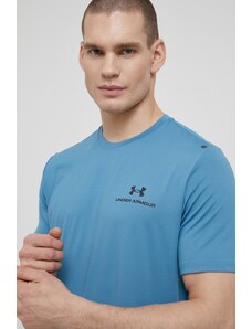 Under Armour t-shirt treningowy Rush Energy kolor niebieski gładki 1366138-001