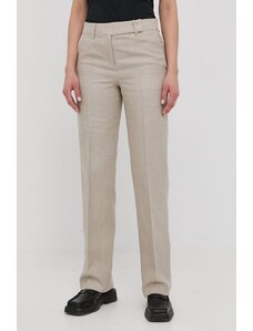 MICHAEL Michael Kors spodnie lniane MS23015A19 damskie kolor beżowy szerokie high waist