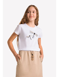 Volcano Biała dziewczęca koszulka z ważkami T-DRAGON JUNIOR
