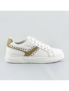 marka niezdefiniowana Sznurowane sneakersy damskie biało-złote (rc-03)