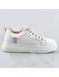 COLIRES Damskie sneakersy sznurowane biało-różowe (c1029)