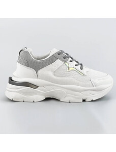 marka niezdefiniowana Sznurowane buty sportowe damskie biało-szare (lu-3)