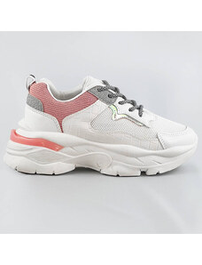marka niezdefiniowana Sznurowane buty sportowe damskie biało-różowe (lu-3)