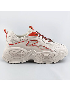 marka niezdefiniowana Damskie buty sportowe na grubej podeszwie beżowo-pomarańczowe (ra15)