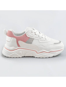 marka niezdefiniowana Sneakersy damskie z brokatowymi wstawkami biało-różowe (lu-2)