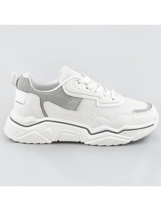marka niezdefiniowana Sneakersy damskie z brokatowymi wstawkami biało-szare (lu-2)
