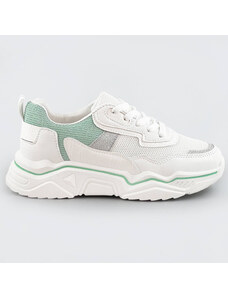 marka niezdefiniowana Sneakersy damskie z brokatowymi wstawkami biało-miętowe (lu-2)
