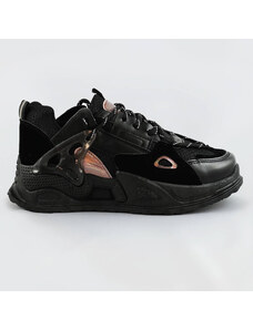 C'M Paris Sznurowane buty na podwyższonej podeszwie czarne (7002)