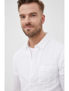Calvin Klein koszula lniana męska kolor biały regular z kołnierzykiem klasycznym