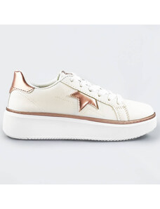 marka niezdefiniowana Sznurowane sneakersy z gwiazdką biały-miedź (bb126n)