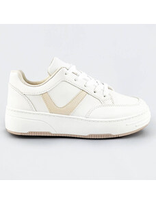 marka niezdefiniowana Sznurowane buty sportowe damskie biało-beżowe (s070)