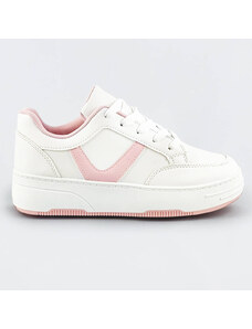 marka niezdefiniowana Sznurowane buty sportowe damskie biało-różowe (s070)