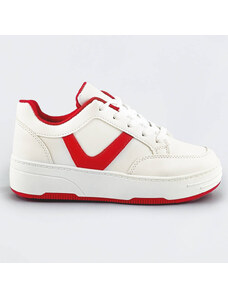 marka niezdefiniowana Sznurowane buty sportowe damskie biało-czerwone (s070)