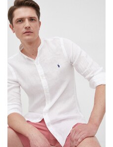 Polo Ralph Lauren koszula lniana 710801500001 męska kolor biały slim ze stójką