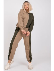 ModaMia Ciemnobeżowy-khaki komplet dresowy plus size bez kaptura Amishi