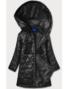 Ann Gissy Oversizowa pikowana kurtka damska z kapturem czarna (ag5-010)