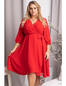 KARKO Sukienka ekskluzywna szyfonowa kopertowa rozkloszowana plus size NATALY czerwona PROMOCJA