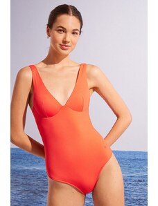 women'secret jednoczęściowy strój kąpielowy PERFECT FIT SUMMER kolor czerwony lekko usztywniona miseczka
