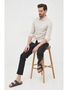 Calvin Klein koszula lniana męska regular z kołnierzykiem klasycznym