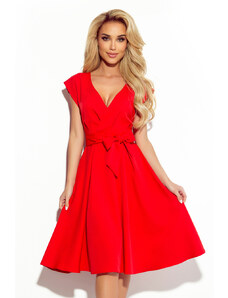 Numoco Elegancka sukienka z kopertowym dekoltem- czerwona - Rozmiar: S