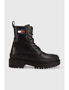 Tommy Jeans workery skórzane Lace Up Boot EN0EN01899.BDS damskie kolor czarny na platformie