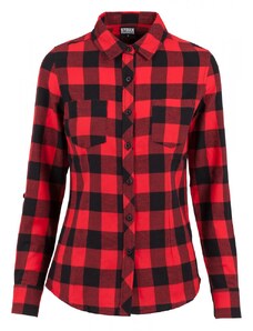 URBAN CLASSICS Ladies Turnup Checked Flanell Shirt - blk/red